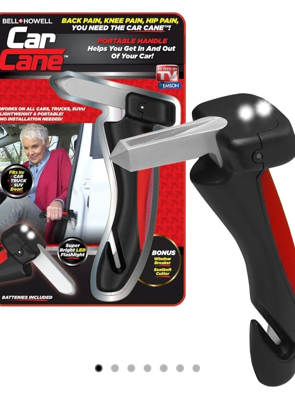 Bell + Howell 4 In 1 Car Cane, Flashlight, Seatbelt Cutter & Window Breaker